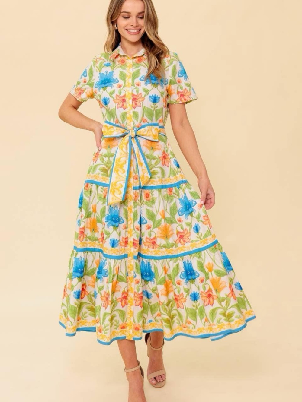 NWOT FLYING TOMATO Floral Tiered Midi Dress